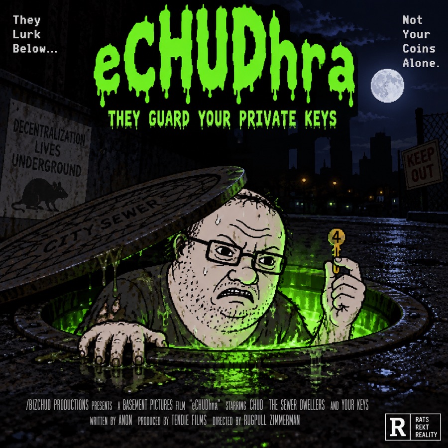 eCHUDhra: a scowling man rises from a sewer holding a key labeled 4
